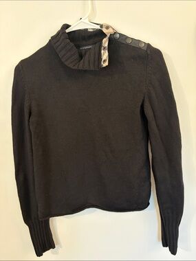 Burberry Black Merino Wool Turtleneck Sweater with Button Shoulder